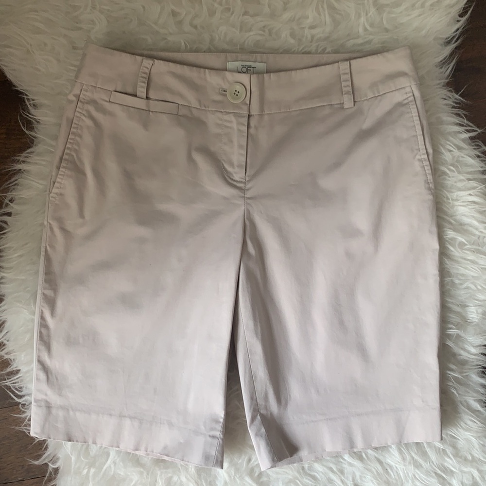 LOFT khaki bermuda shorts sateen cotton light tan - Picture 16 of 16